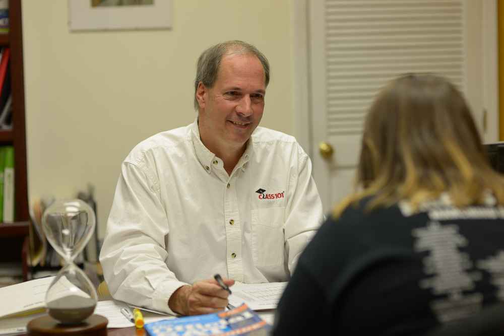 Man talking to a woman